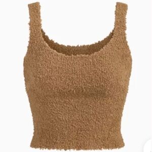 SKIMS Cozy Fuzzy Cropped Neutral Tan Tank Top Size 2X / 3X Relaxed Fit